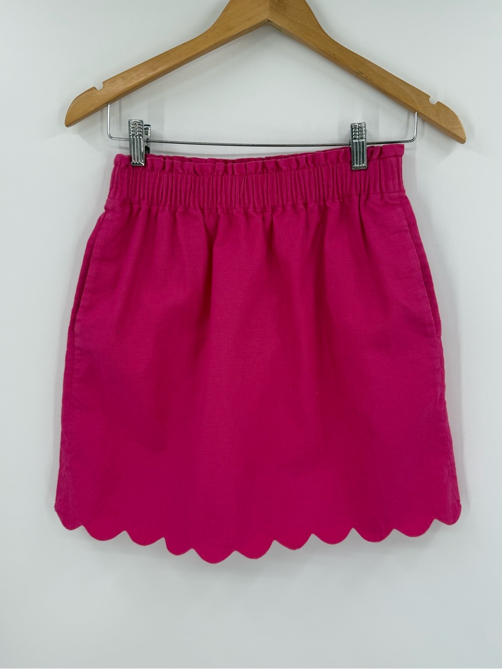 J.Crew Factory Scalloped Linen Blend Sidewalk Skirt | Wild Berry | Medium